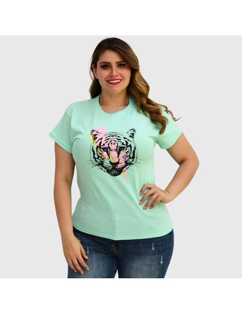 Playera manga corta Roman Fashion cuello redondo para mujer