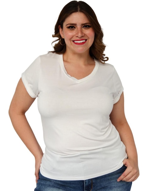 Playera manga corta cuello v para mujer 1