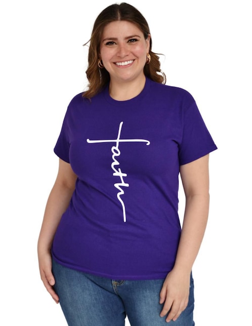 Playera manga corta Roman Fashion cuello redondo para mujer