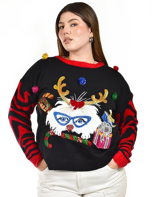 Suéter navideño Roman Fashion cuello redondo para mujer