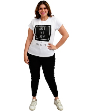 Playera manga corta Roman Fashion cuello redondo para mujer