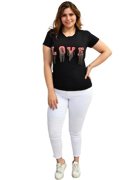 Playera manga corta Roman Fashion cuello redondo para mujer