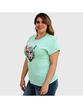 Playera manga corta Roman Fashion cuello redondo para mujer