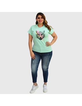 Playera manga corta Roman Fashion cuello redondo para mujer