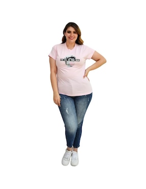 Playera manga corta Roman Fashion cuello redondo para mujer