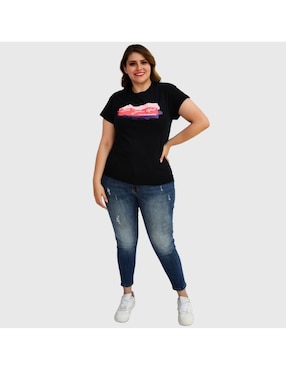 Playera manga corta Roman Fashion cuello redondo para mujer