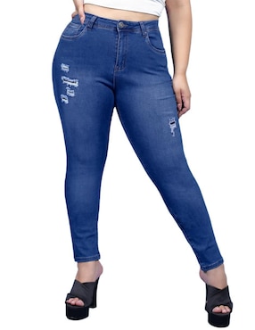 Jeans Skinny Doow Lavado Destruido Corte Cintura Para Mujer