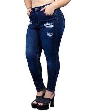 Jeans Skinny Doow Lavado Destruido Corte Cintura Para Mujer