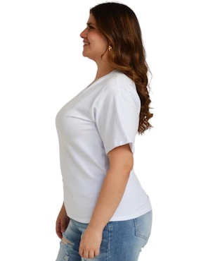 Playera manga corta Roman Fashion cuello v para mujer