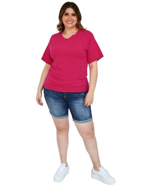 Playera manga corta Roman Fashion cuello v para mujer