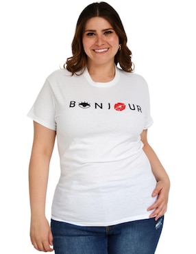 Playera manga corta Roman Fashion cuello redondo para mujer