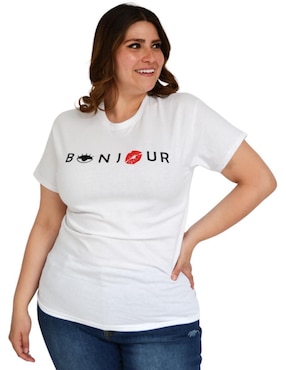 Playera manga corta Roman Fashion cuello redondo para mujer