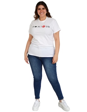 Playera manga corta Roman Fashion cuello redondo para mujer