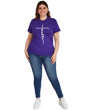Playera manga corta Roman Fashion cuello redondo para mujer