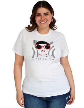 Playera manga corta Roman Fashion cuello redondo para mujer