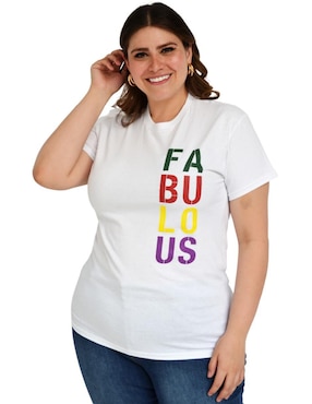 Playera manga corta Roman Fashion cuello redondo para mujer