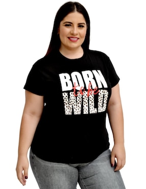 Playera manga corta Roman Fashion cuello redondo para mujer