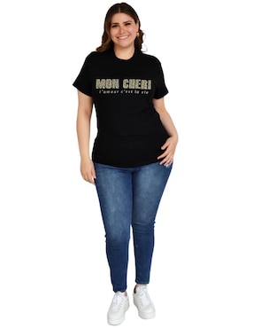 Playera manga corta Roman Fashion cuello redondo para mujer