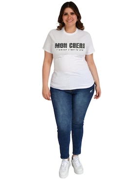 Playera manga corta Roman Fashion cuello redondo para mujer