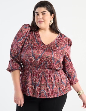 Blusa peplum The Pattern manga 3/4 para mujer