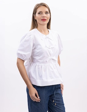 Blusa peplum Nautica manga al codo para mujer