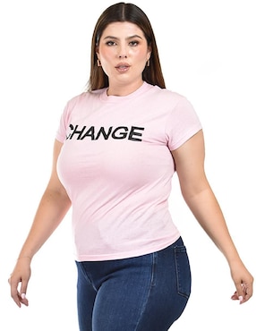 Playera manga corta Roman Fashion cuello redondo para mujer