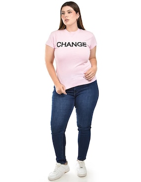 Playera manga corta Roman Fashion cuello redondo para mujer