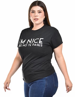 Playera manga corta Roman Fashion cuello redondo para mujer