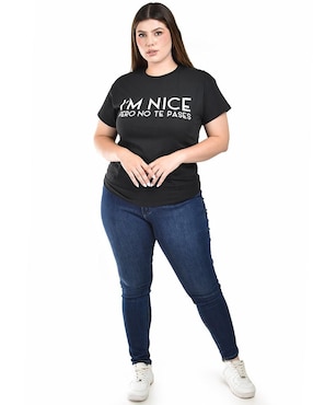 Playera manga corta Roman Fashion cuello redondo para mujer