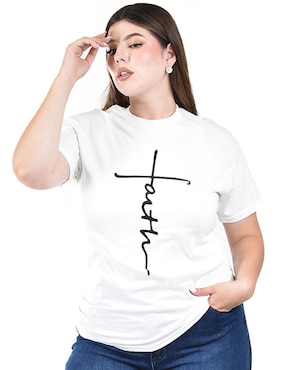 Playera manga corta Roman Fashion cuello redondo para mujer