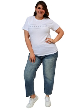 Playera manga corta Roman Fashion cuello redondo para mujer
