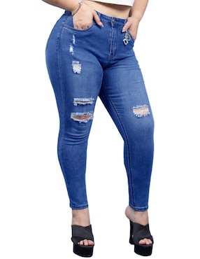 Jeans Skinny Lavado Deslavado Corte Cintura Para Mujer