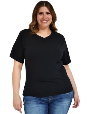 Playera Manga Corta Roman Fashion Cuello V Para Mujer