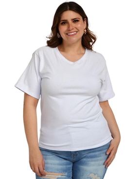 Playera Manga Corta Roman Fashion Cuello V Para Mujer