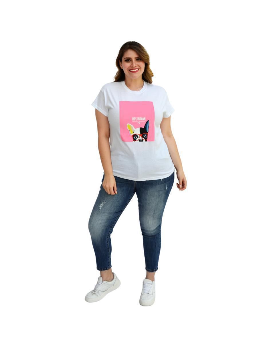 Playera manga corta cuello redondo para mujer