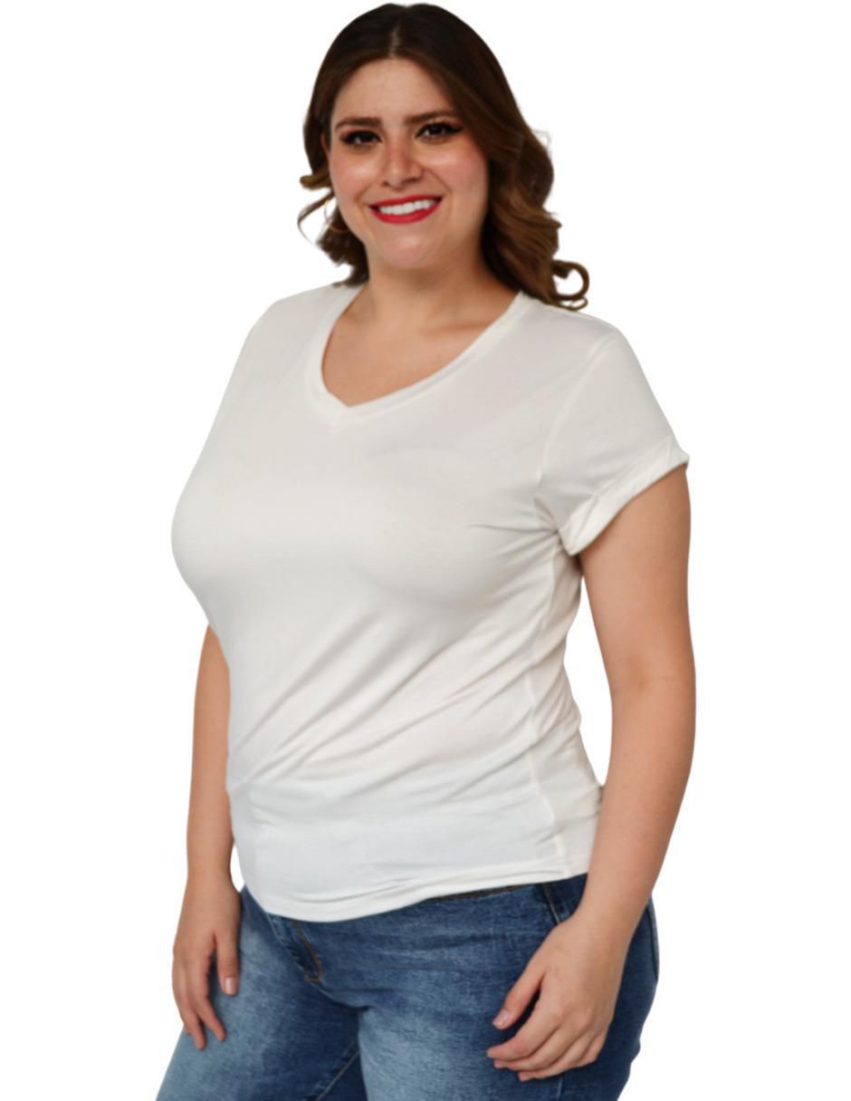 Playera manga corta cuello v para mujer 3