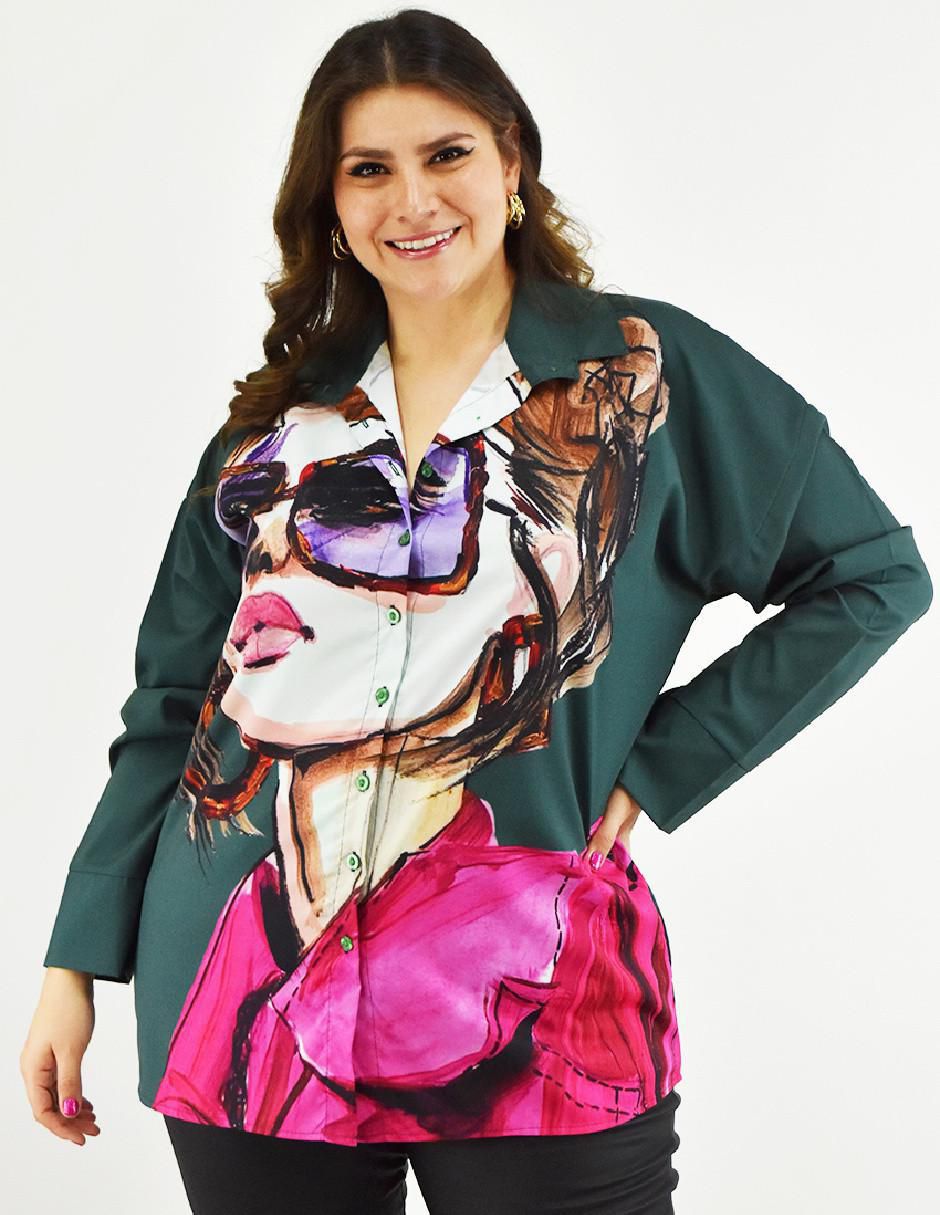 Blusa camisera manga larga para mujer
