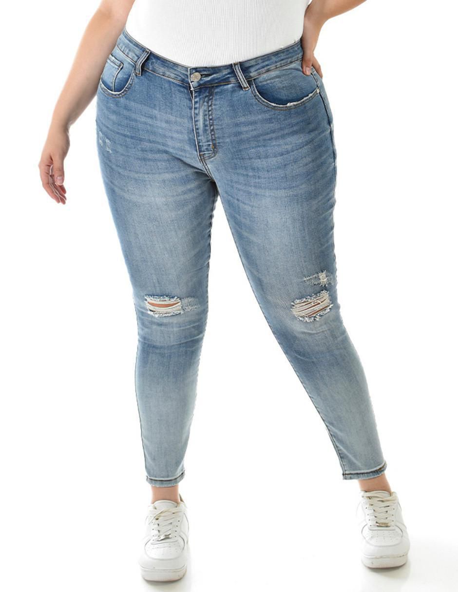Jeans skinny corte media cintura para mujer