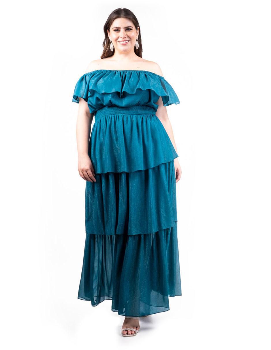 Vestido largo de fiesta escote bardot para mujer 1
