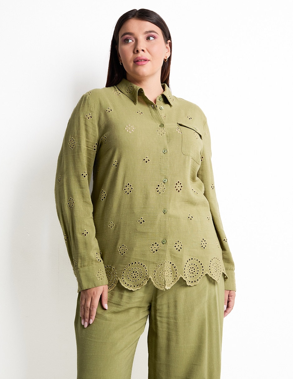 Blusa camisera manga larga para mujer