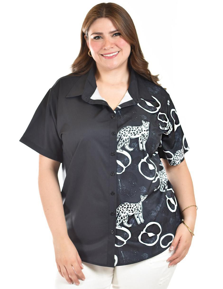 Blusa camisera manga corta para mujer