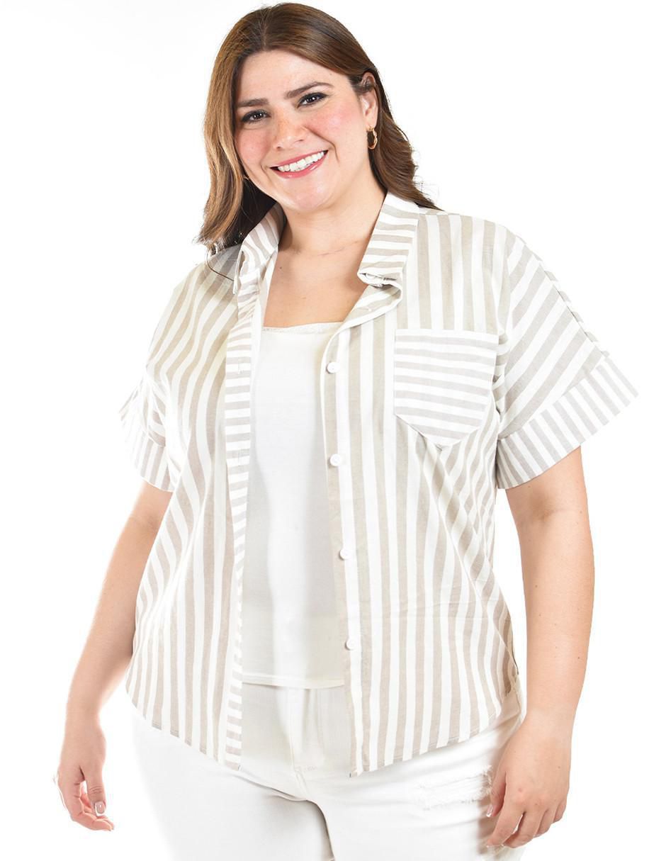 Blusa camisera manga corta para mujer