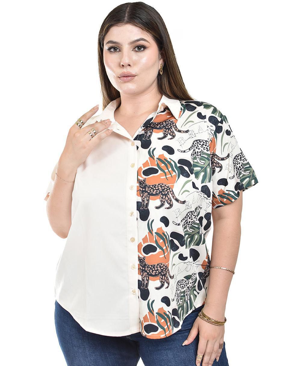 Blusa camisera manga corta para mujer
