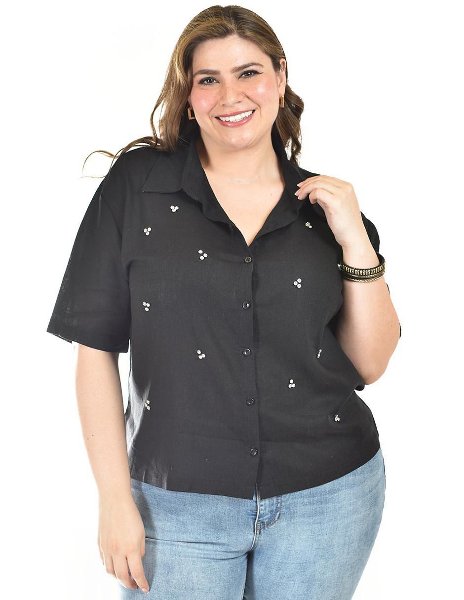 Blusa camisera manga corta para mujer