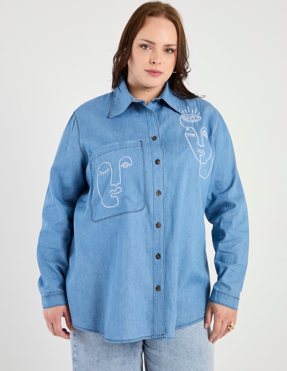Blusa camisera manga larga para mujer