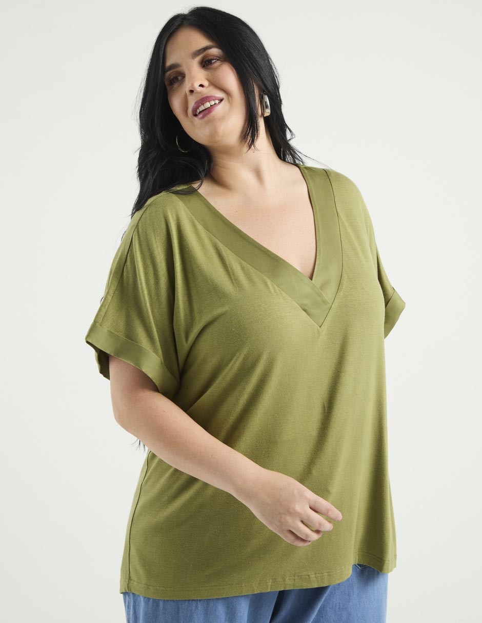 Playera manga corta cuello V para mujer Playera manga corta cuello V para mujer
