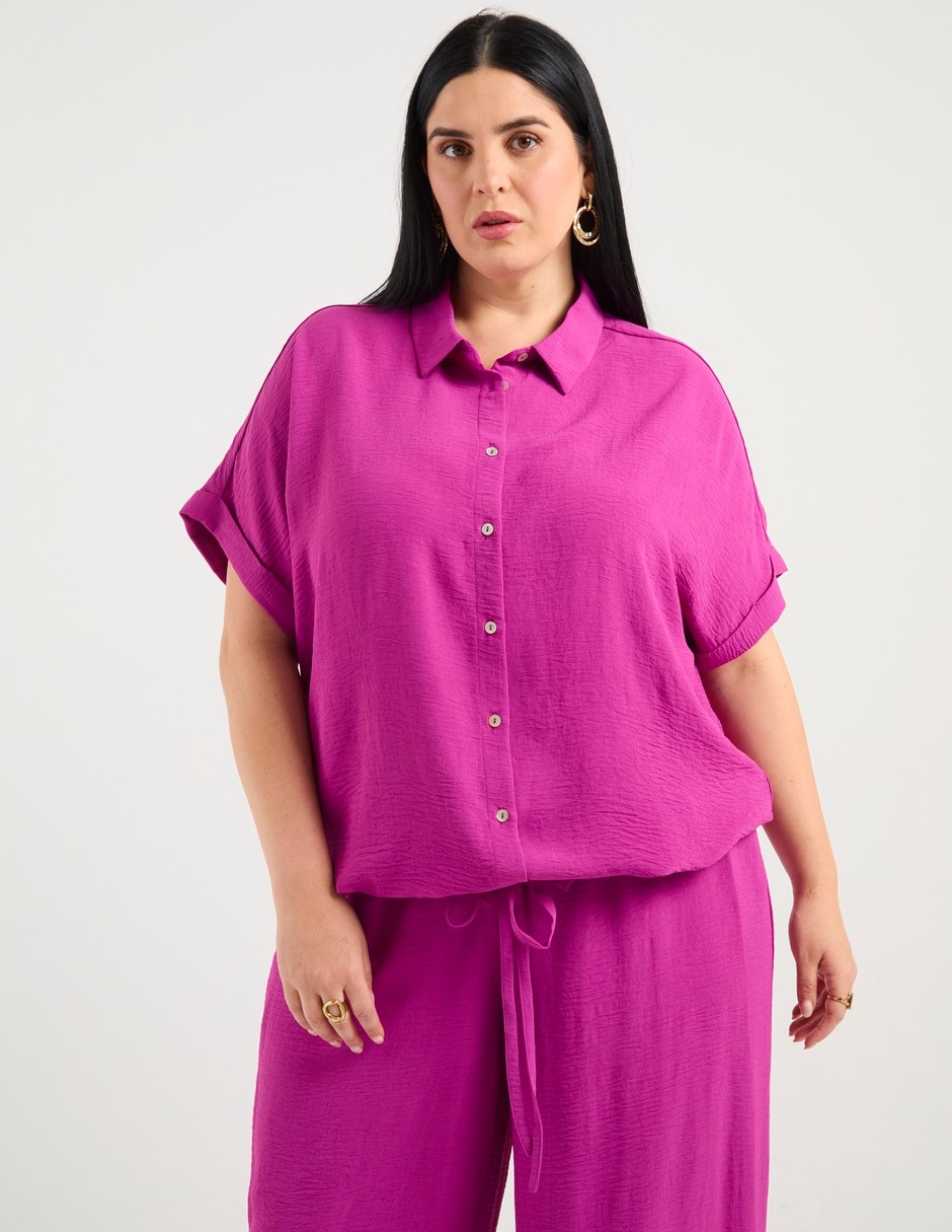 Blusa camisera manga corta para mujer