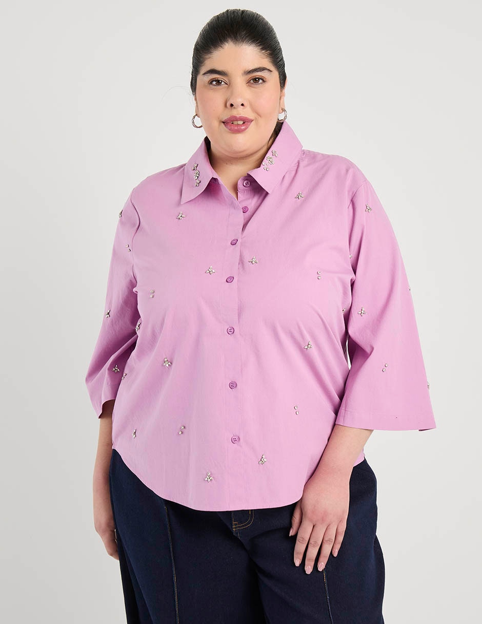 Camisa de algodón manga 3/4 para mujer