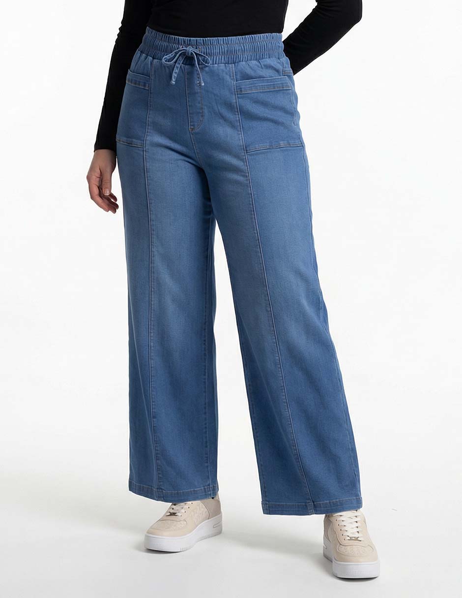 Jeans relaxed wide leg cintura media para mujer