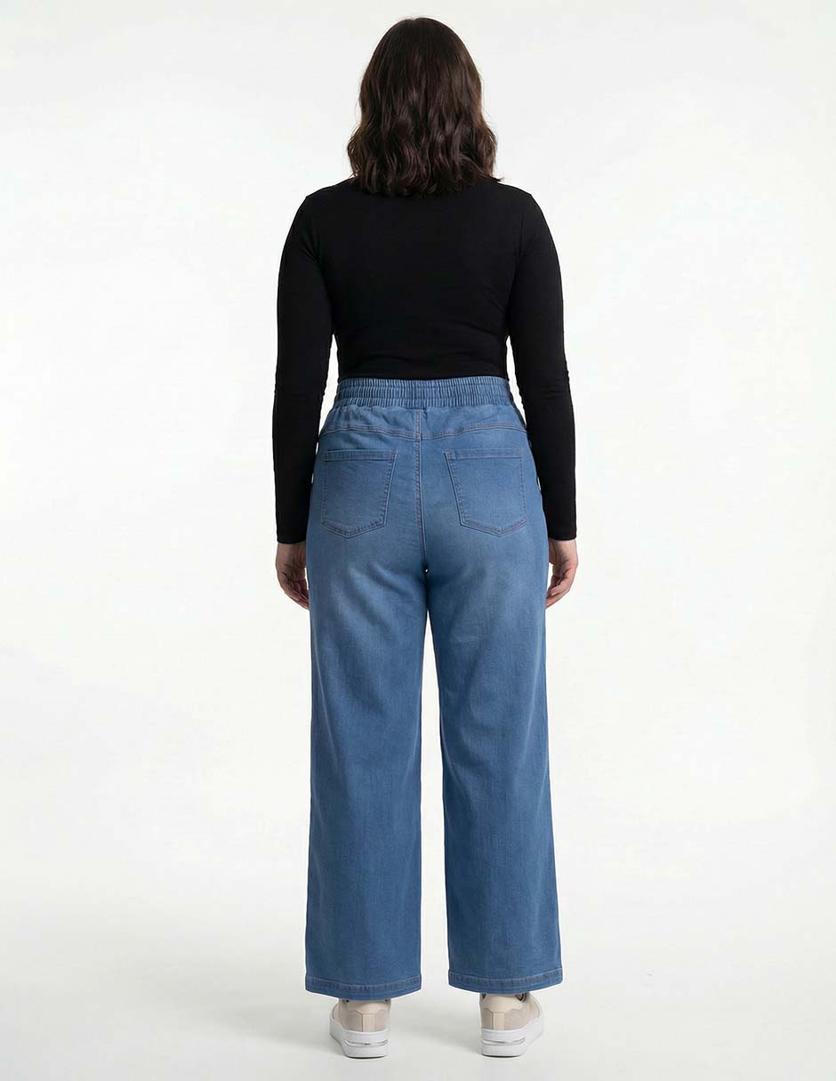Jeans relaxed wide leg cintura media para mujer 2